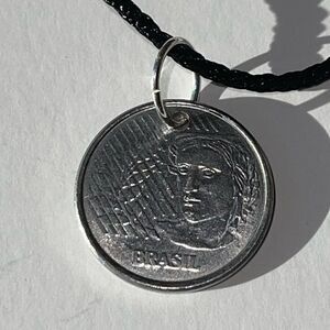 GENUINE BRAZIL 10 CENTAVOS COIN NECKLACE ON BLACK SILK CORD (1994)